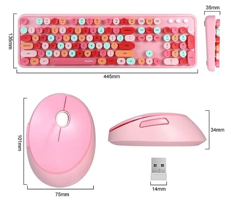 Mofii Sweet Serisi Retro Pembe Kablosuz Klavye Mouse Set Türkçe 